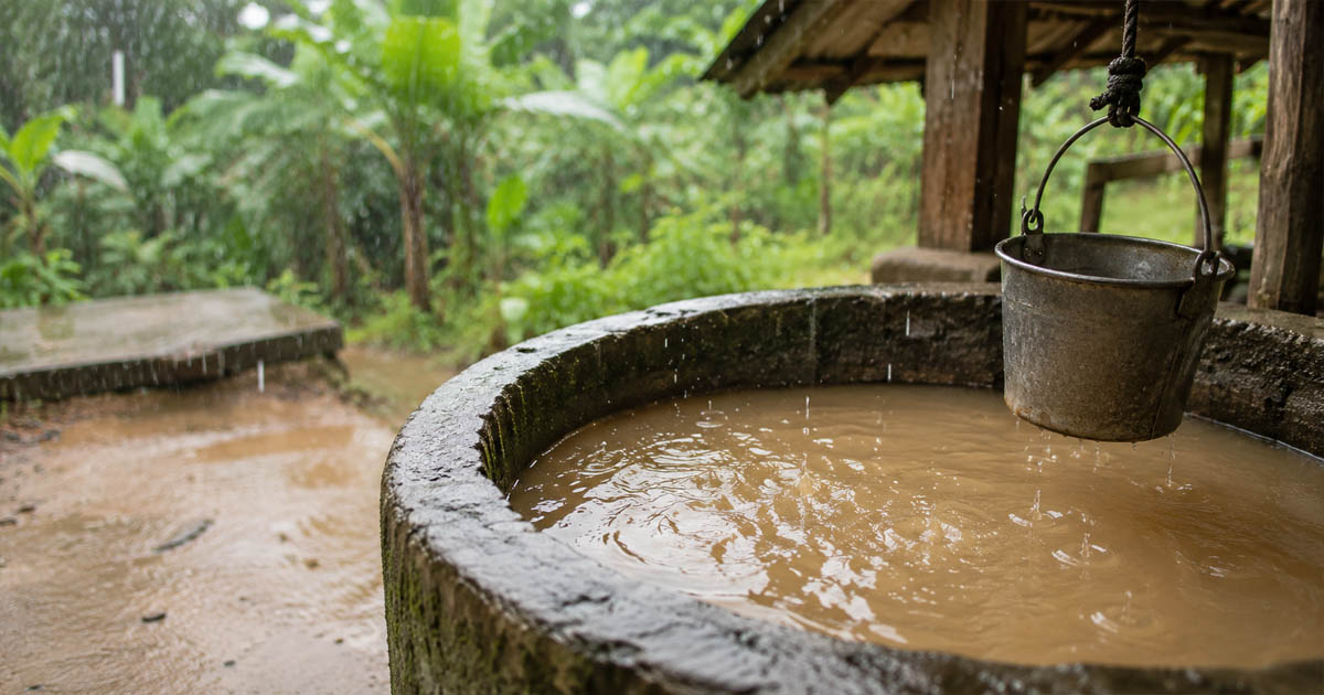 Rustic Well in the Rain