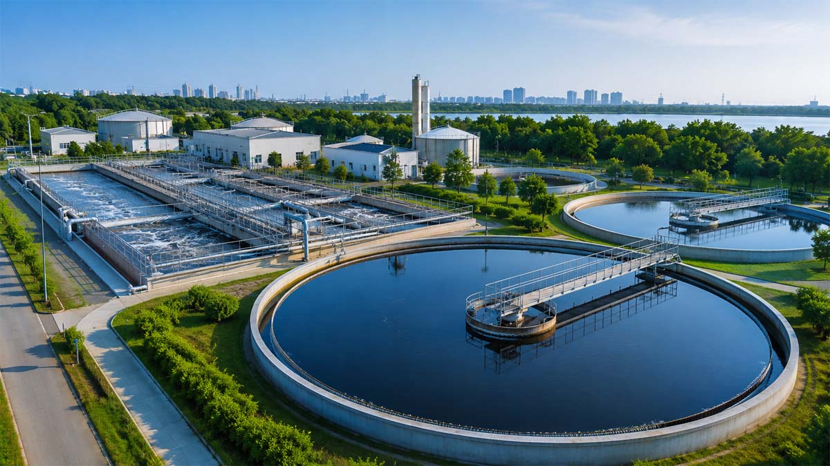 Aerial Wastewater Treatment Facility Panorama