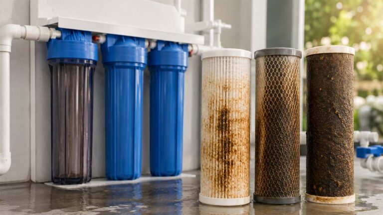Dirty Filters Beside Water Filtration System