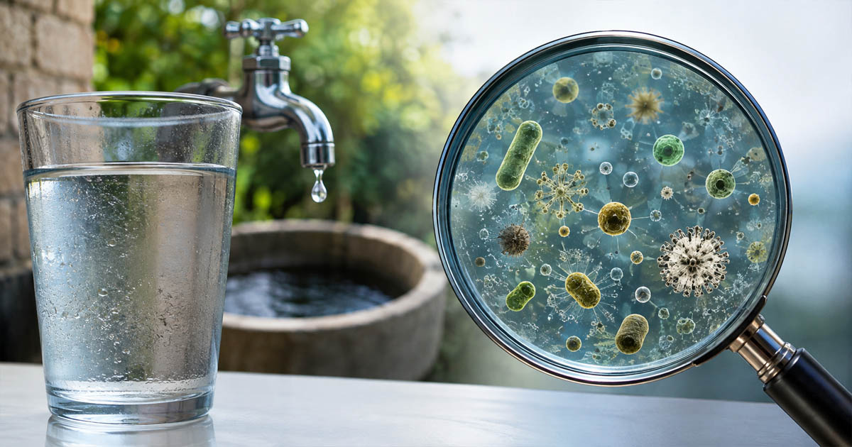 Glass, Faucet, and Magnified Microbes