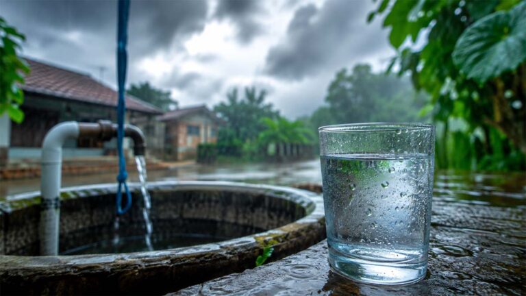 Rainy Yard with Glass of Water